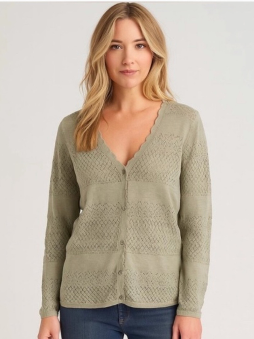 NWT Frye Soft Cotton Pointelle Seagrass Green Cardigan Sweater Size  XXL